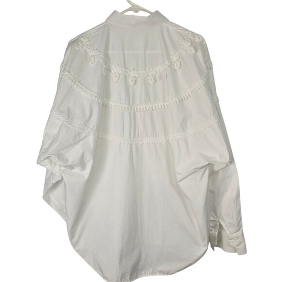 Vintage 80's 90's Peddlers Poet White Shirt Button Front Crochet Lace Detail M - Picture 2 of 12